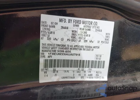 2010 Ford Explorer Eddie Bauer из США, поврежденный, VIN 1FMEU6EE6AUA07915